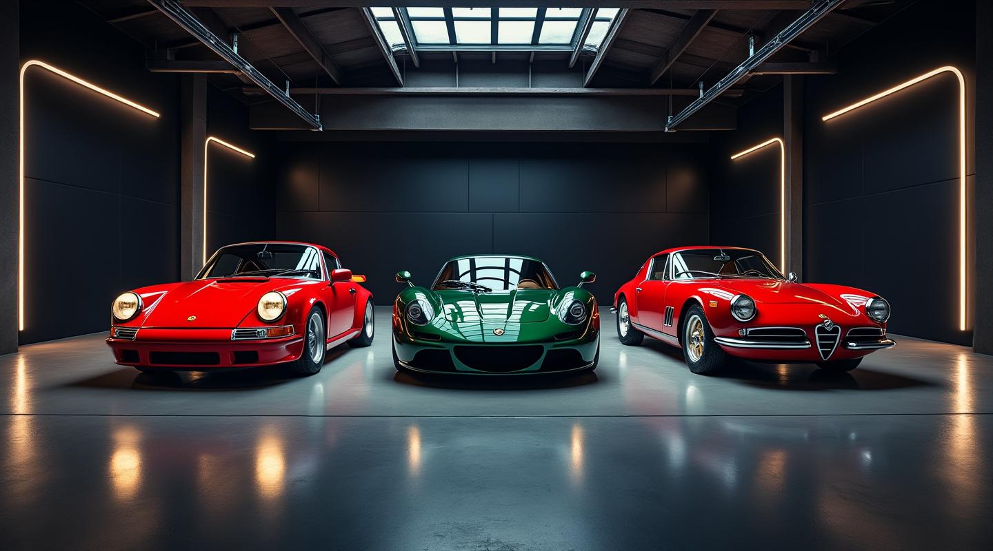 Collection de voitures de sport dans un garage privé — Driver's Lab