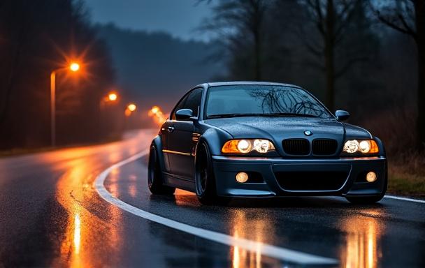 BMW E46 M3 CSL de nuit sur route mouillée — essai Driver's Lab