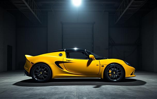 Lotus Elise S2 jaune dans un entrepôt — Essai Driver's Lab