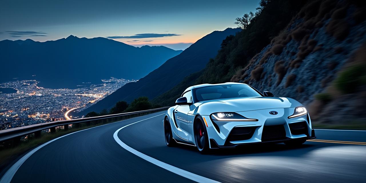 Toyota Supra MKIV rouge sur route côtière japonaise — Essai Driver's Lab